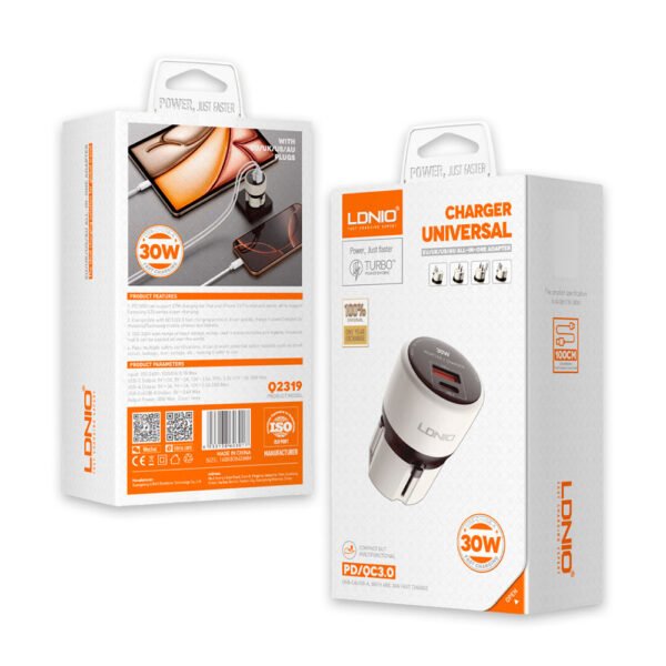 Cargador de Carga Súper Rápida LDNIO Q2319 30W USB-C + USB-A con Cable - Imagen 2