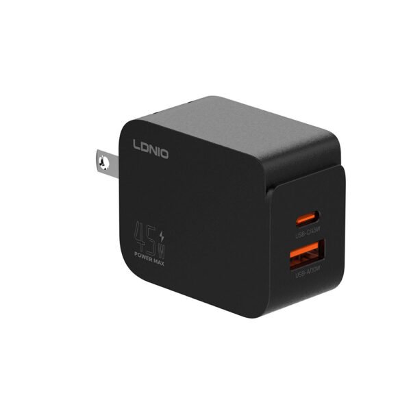 Cargador de Carga Súper Rápida LDNIO Q3 45W USB-C + USB-A sin Cable